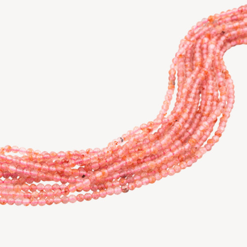 Erdbeerquarz-Rundperle, facettiert, Diamantschliff, 3 mm