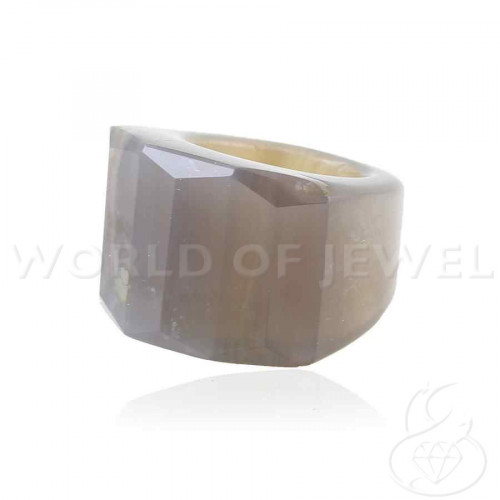 Semiprecious Stone Ring Faceted Rectangle 30x22mm 1pc Gray Agate