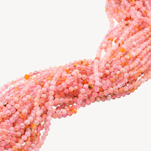 Cuentas redondas de ópalo rosa con corte de diamante facetado de 3 mm