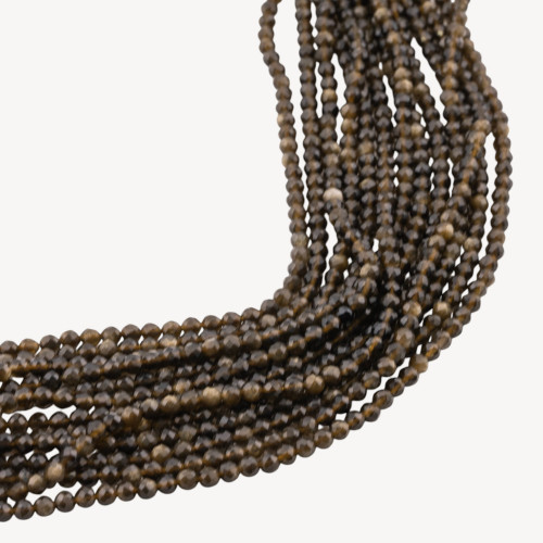 Runde, facettierte Obsidianperle aus Gold mit Diamantschliff, 3 mm