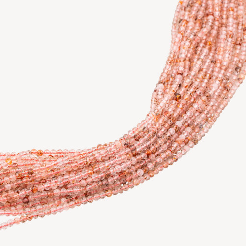 Perle ronde à facettes en quartz hématoïde, taille diamant, 2 mm