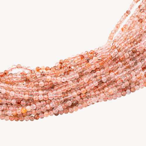 Runde, facettierte Perle aus Hämatoidquarz, Diamantschliff, 3 mm