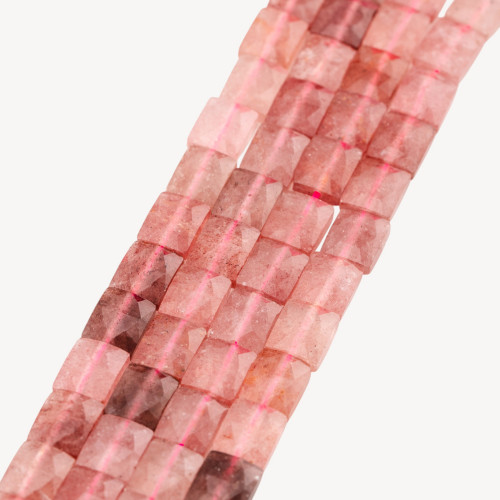 Strawberry Quartz Flat Rectangle Faceted Hard Cut 8x10mm