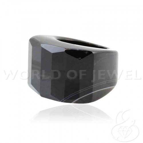 Semiprecious Stone Ring Faceted Rectangle 30x22mm 1pc Onyx