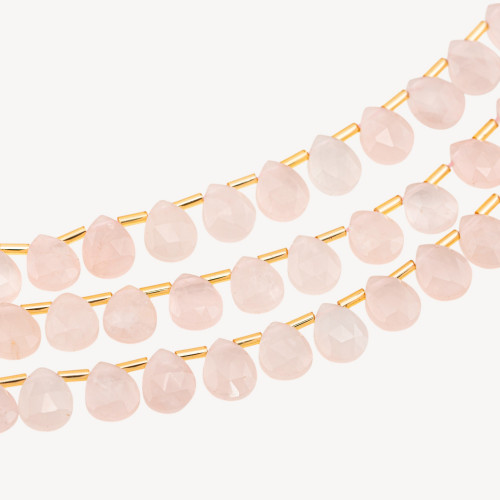 Rosenquarz-Briolette-Tropfen, facettiert, 10 x 8 mm