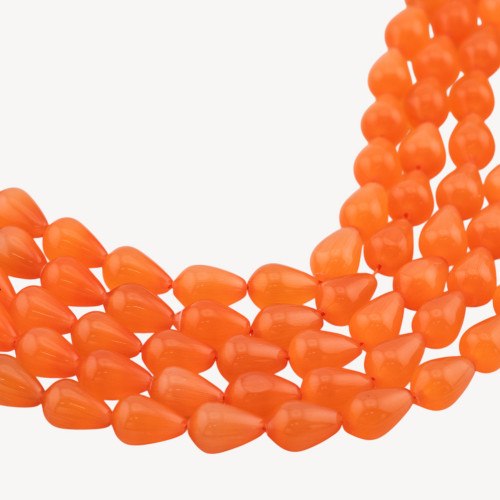 Gotas de briolette lisas de ojo de gato de 10 x 14 mm, color naranja
