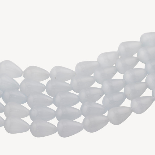 Cat's Eye Smooth Briolette Drops 10x14mm White