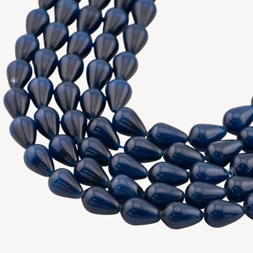 Gouttes en briolettes lisses œil de chat 10x14mm bleues
