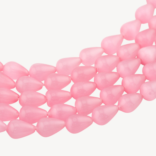 Cat's Eye Smooth Briolette Drops 10x14mm Pink