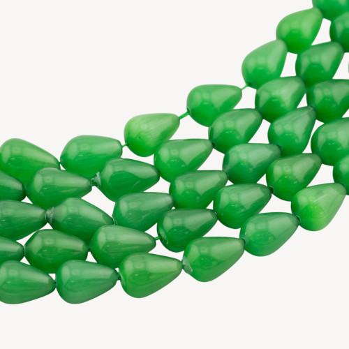 Cat's Eye Smooth Briolette Drops 10x14mm Green