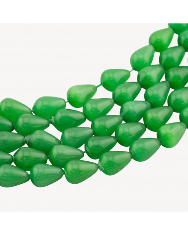 Occhio Di Gatto Gocce Briolette Lisce 10x14mm Verde-ŒIL DE CHAT | Worldofjewel.com