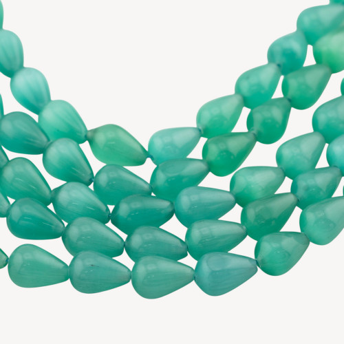 Gouttes en briolettes lisses œil de chat 10x14mm vert aqua
