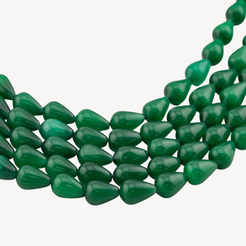 Gotas de briolette lisas de ojo de gato de 10 x 14 mm, color verde esmeralda