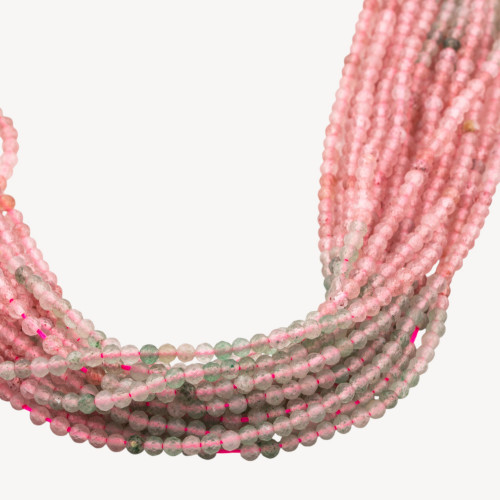 Erdbeerquarz-Farbverlaufsperle, rund, facettiert, diamantgeschliffen, 3 mm