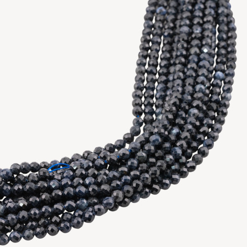 Perle de saphir ronde à facettes taillée en diamant de 4 mm