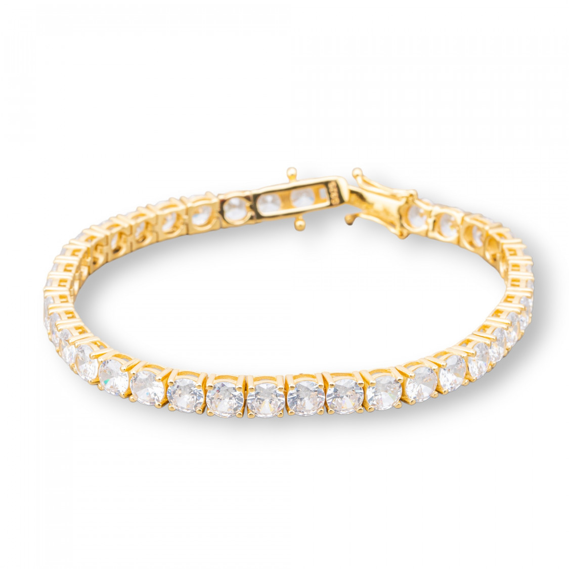 Bracciale Di Argento 925 Tennis Con Zircone Tondo da 5mm Lunghezza 18cm Esterno 5,0mm Dorato Bianco-ΒΡΑΧΙΟΛΙ ΤΕΝΙΣ | Worldofjewel.com