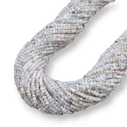 Perle ronde à facettes en labradorite, taille diamant, 2 mm