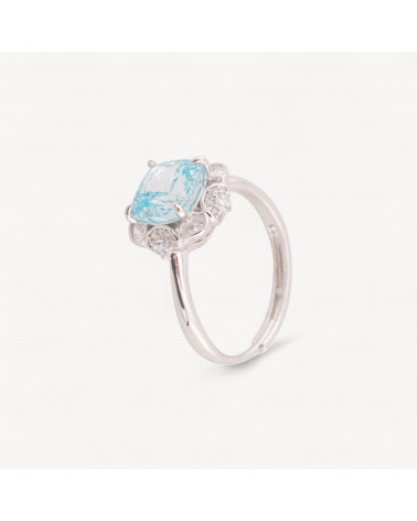Anello In Argento Con Corindone Blu-Halblochperlen | Worldofjewel.com