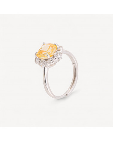Anello In Argento Con Corindone Giallo-PERLES DEMI-TROU | Worldofjewel.com