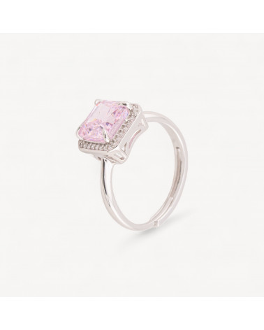Anello In Argento Con Corindone Rosa-HALF HOLE BEADS | Worldofjewel.com