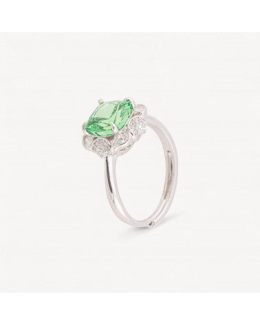Anello In Argento Con Corindone Verde-Halblochperlen | Worldofjewel.com