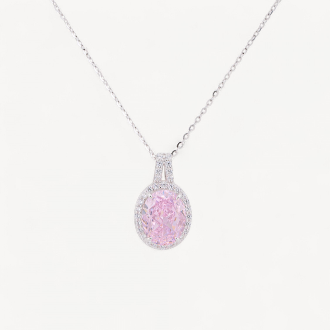 Collana Con Pendente In Argento Con Corindone Rosa-HALF HOLE BEADS | Worldofjewel.com