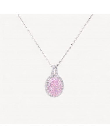 Collana Con Pendente In Argento Con Corindone Rosa-HALF HOLE BEADS | Worldofjewel.com