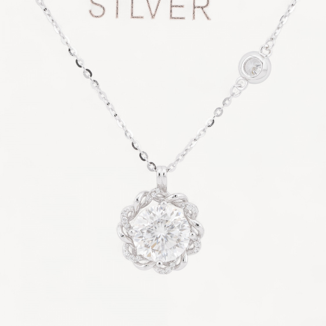 Collana Con Pendente In Argento Con Moissanite-JEWELS AND BIJOUX | Worldofjewel.com