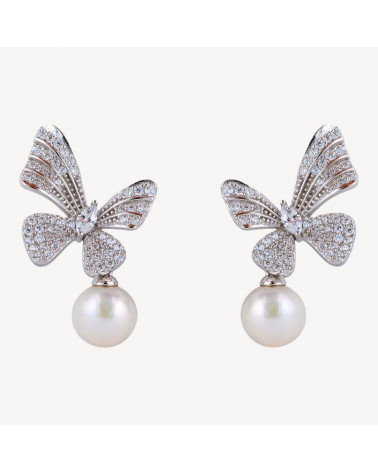 Orecchini In Argento 925 Con Zirconi-Halblochperlen | Worldofjewel.com