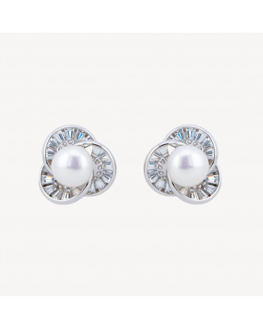 Orecchini In Argento 925 Con Zirconi-Halblochperlen | Worldofjewel.com