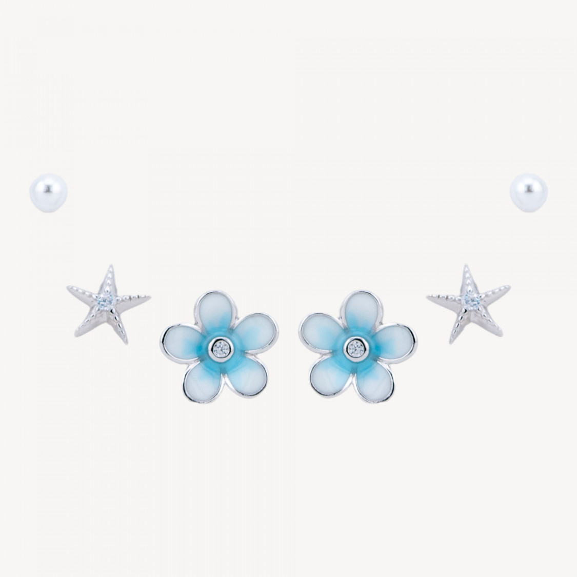 Orecchini In Argento 925 Con Zirconi Fiore Blu-PERLES DEMI-TROU | Worldofjewel.com