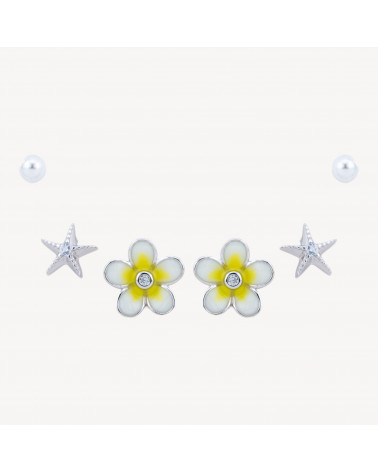 Orecchini In Argento 925 Con Zirconi Fiore Giallo-HALF HOLE BEADS | Worldofjewel.com