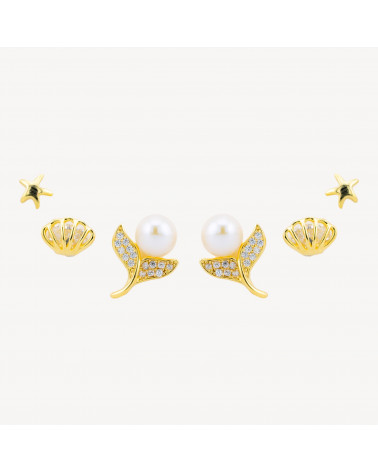 Orecchini In Argento 925 Dorato Con Zirconi-Halblochperlen | Worldofjewel.com