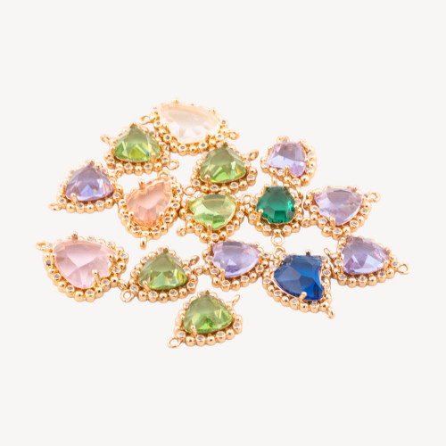 15pcs Faceted CZ Crystal Bronze Connector Component with 2 Jump Rings Mixed Gold