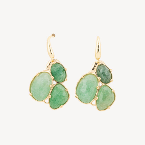 Boucles d'oreilles à levier en bronze avec pendentif en pierres dures serties dans de l'aventurine verte plaquée or