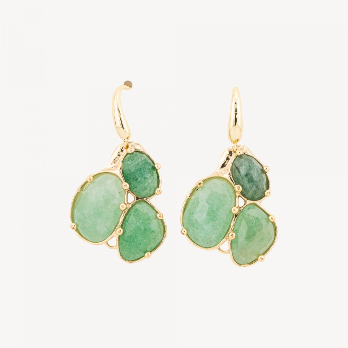 Orecchini Di Bronzo A Monachella Con Pendente Di Pietre Dure Incastonate Dorato Avventurina Verde-ORECCHINI MADE WITH STYLE | Worldofjewel.com
