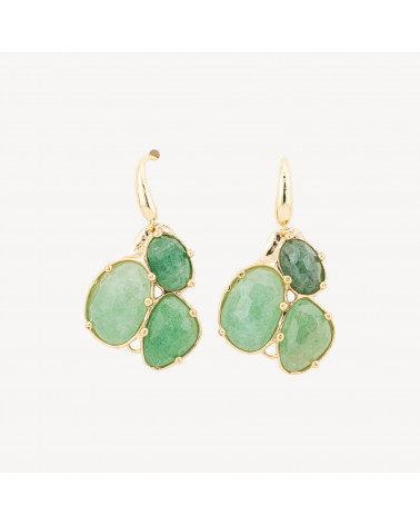 Orecchini Di Bronzo A Monachella Con Pendente Di Pietre Dure Incastonate Dorato Avventurina Verde-ORECCHINI MADE WITH STYLE | Worldofjewel.com