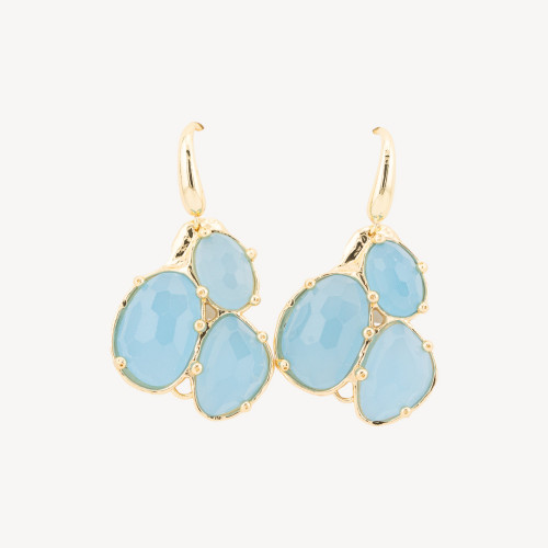 Bronze Leverback Earrings with Pendant of Hard Stones Set in Gilded Sky Blue Jade