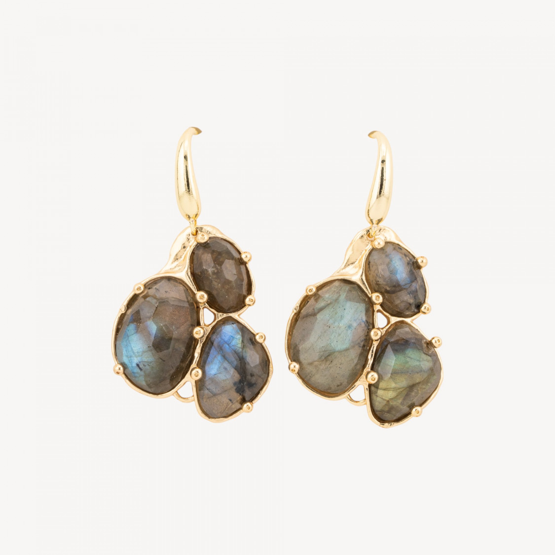 Orecchini Di Bronzo A Monachella Con Pendente Di Pietre Dure Incastonate Dorato Labradorite Grigio-ORECCHINI MADE WITH STYLE | Worldofjewel.com