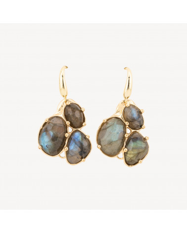 Orecchini Di Bronzo A Monachella Con Pendente Di Pietre Dure Incastonate Dorato Labradorite Grigio-ORECCHINI MADE WITH STYLE | Worldofjewel.com
