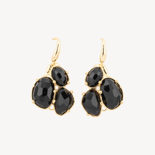 Bronze Leverback Earrings with Pendant of Hard Stones Set in Gold Onyx