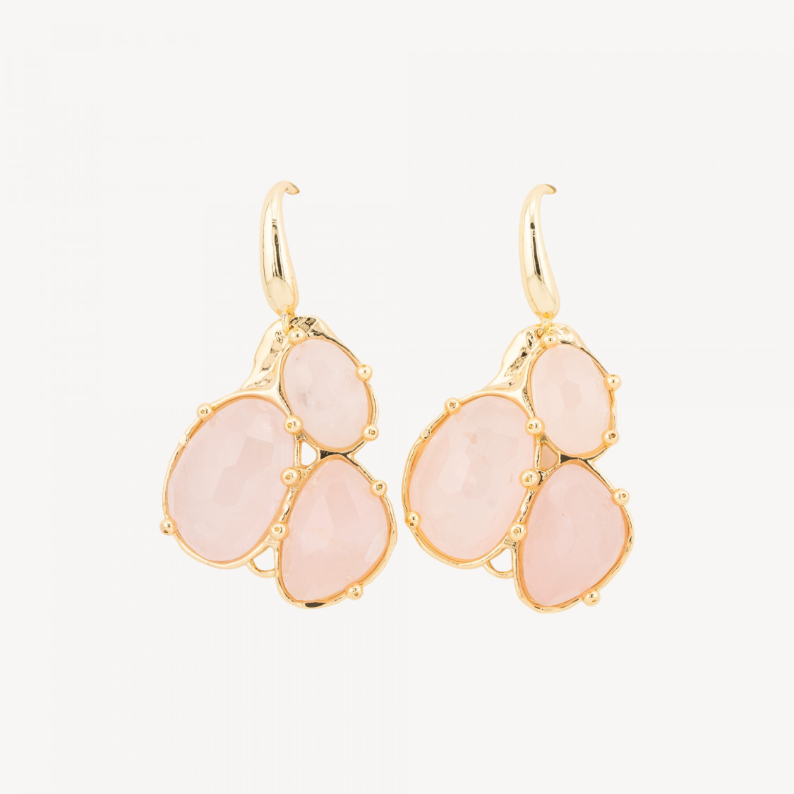 Orecchini Di Bronzo A Monachella Con Pendente Di Pietre Dure Incastonate Dorato Quarzo Rosa-ORECCHINI MADE WITH STYLE | Worldofjewel.com