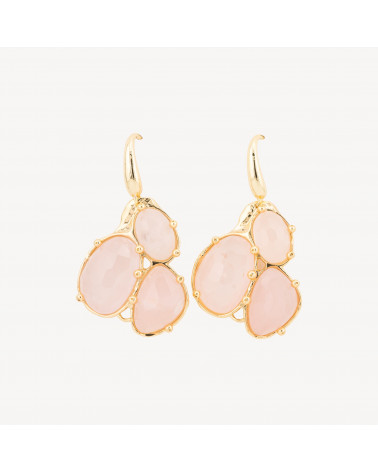 Orecchini Di Bronzo A Monachella Con Pendente Di Pietre Dure Incastonate Dorato Quarzo Rosa-ORECCHINI MADE WITH STYLE | Worldofjewel.com