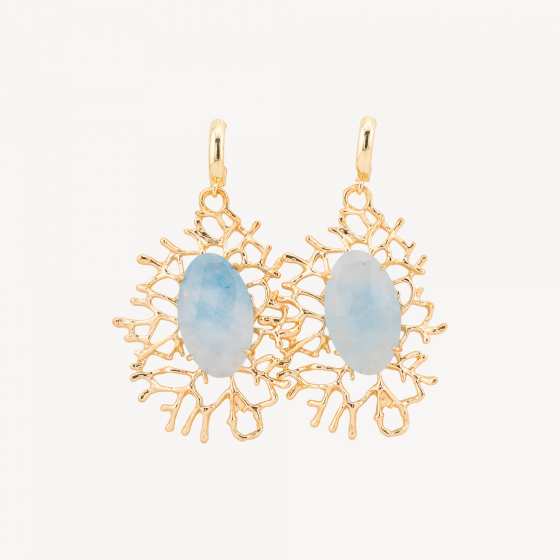 Bronze Leverback Earrings with Sprig Pendant and 35x63mm Cabochon in Light Blue-EARRINGS MADE WITH STYLE | Worldofjewel.com
