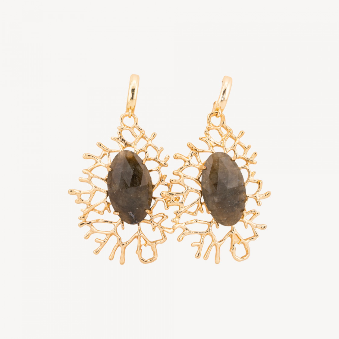 Orecchini A Monachella Di Bronzo Con Pendente A Rametti Con Cabochon 35x63mm Fumé-ORECCHINI MADE WITH STYLE | Worldofjewel.com