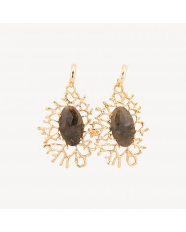 Orecchini A Monachella Di Bronzo Con Pendente A Rametti Con Cabochon 35x63mm Fumé-ORECCHINI MADE WITH STYLE | Worldofjewel.com