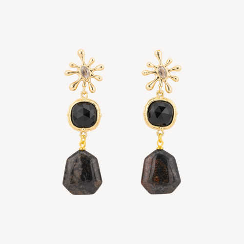 Ohrstecker aus Bronze mit Katzenaugen und Anhänger aus Halbedelstein MOD.2