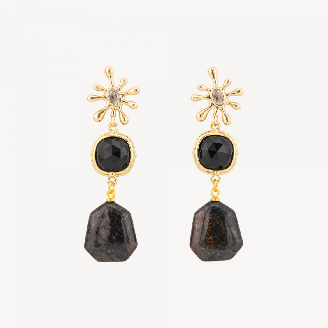 Orecchini A Perno Di Bronzo Con Occhi Di Gatto E Pendente Di Pietre Dure MOD.2-ORECCHINI MADE WITH STYLE | Worldofjewel.com