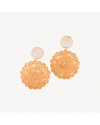 Orecchini Perno Di Bronzo Con Occhio Di Gatto e Perline Di Pietre Dure Arancio Chiaro-ORECCHINI MADE WITH STYLE | Worldofjewel.com