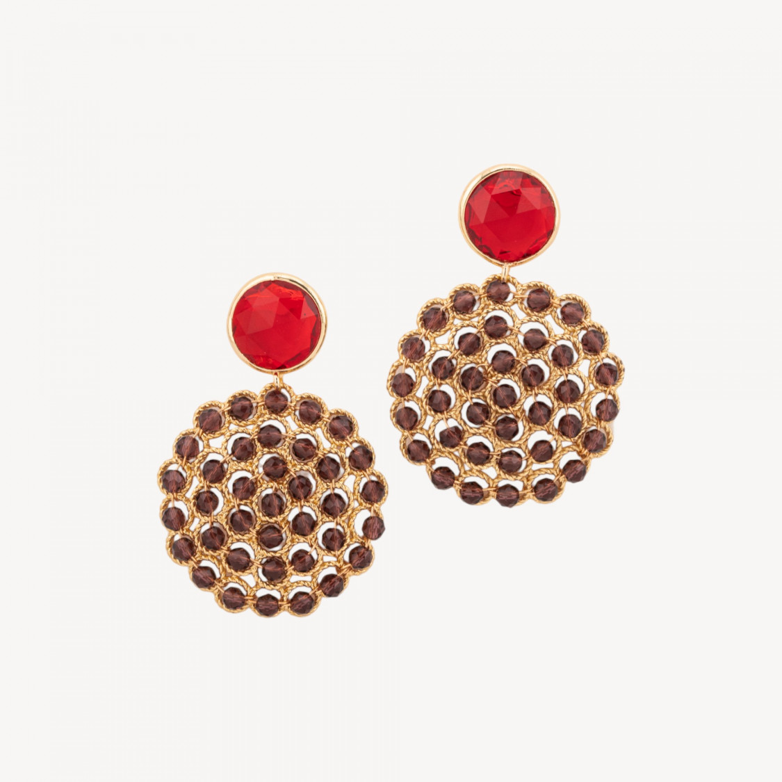 Pendientes de bronce con cuentas de ojo de gato y piedras preciosas color burdeos-PENDIENTES HECHOS CON ESTILO | Worldofjewel.com